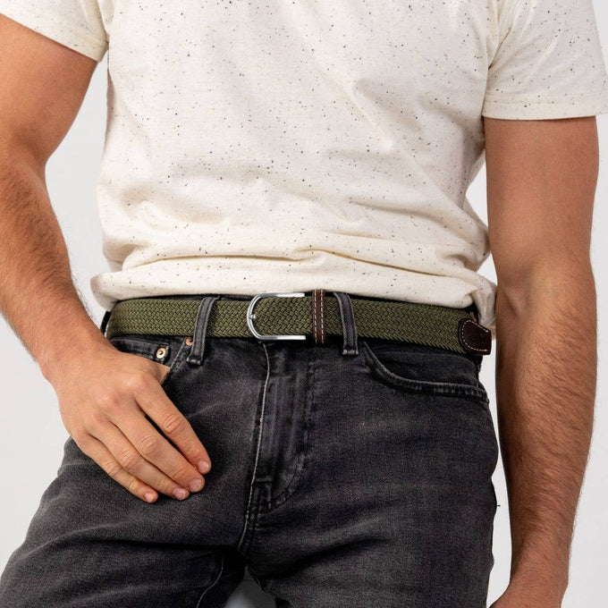 Cintura elastica intrecciata verde militare