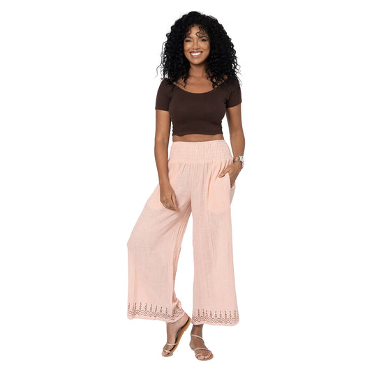 Pantaloni estivi cropped in cotone rosa