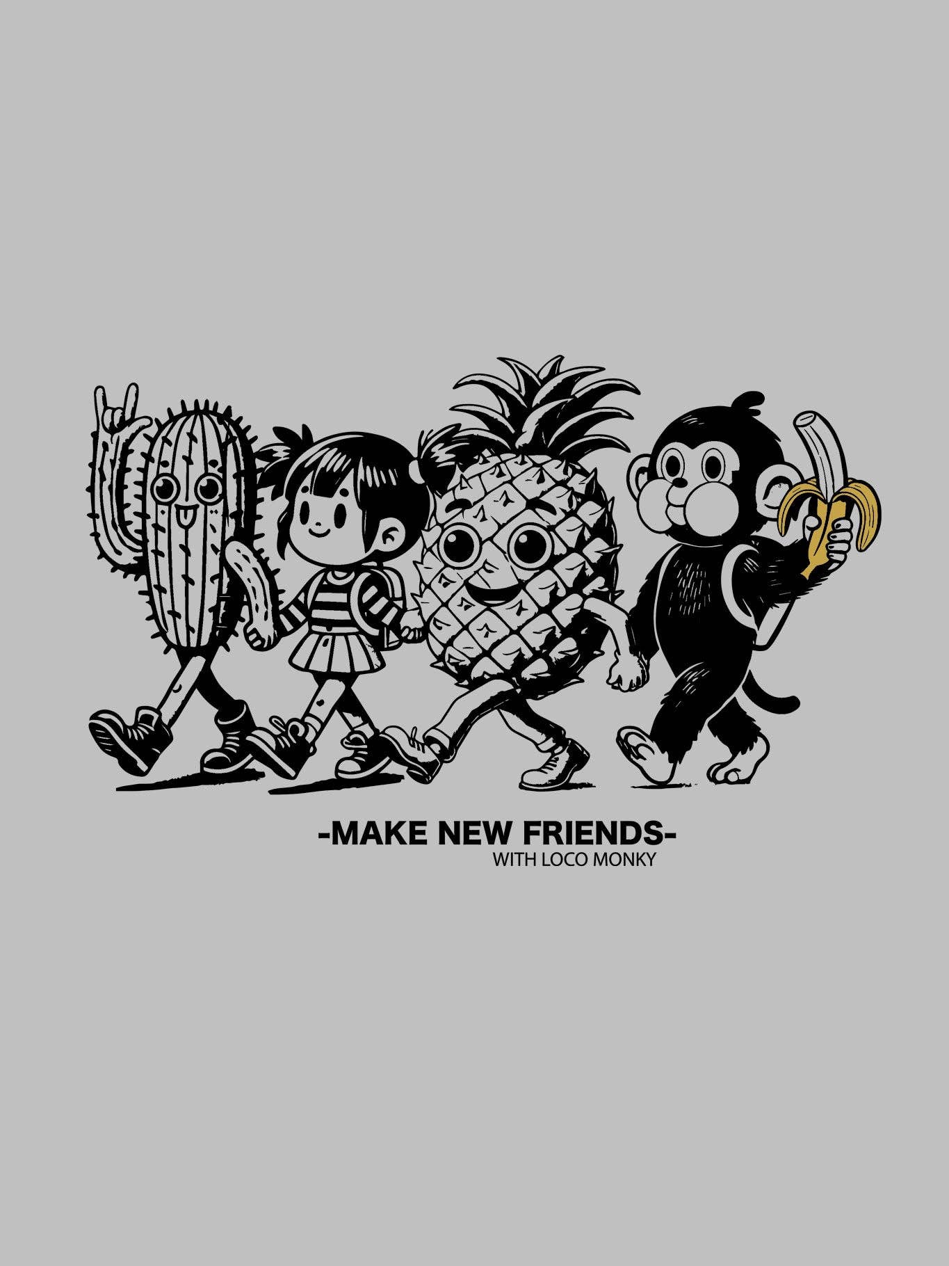 T-shirt unisex Fruits con stampa “Make New Friends” grigio melange
