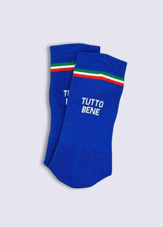 Calzini blu “Tutto Bene” con righe tricolore