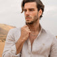 Camicia in lino riciclato beige da uomo