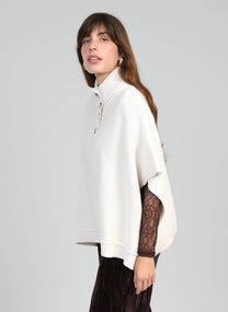 Maglione poncho Venti écru con collo a lupetto