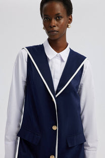 Abito maxi doppiopetto senza maniche blu navy