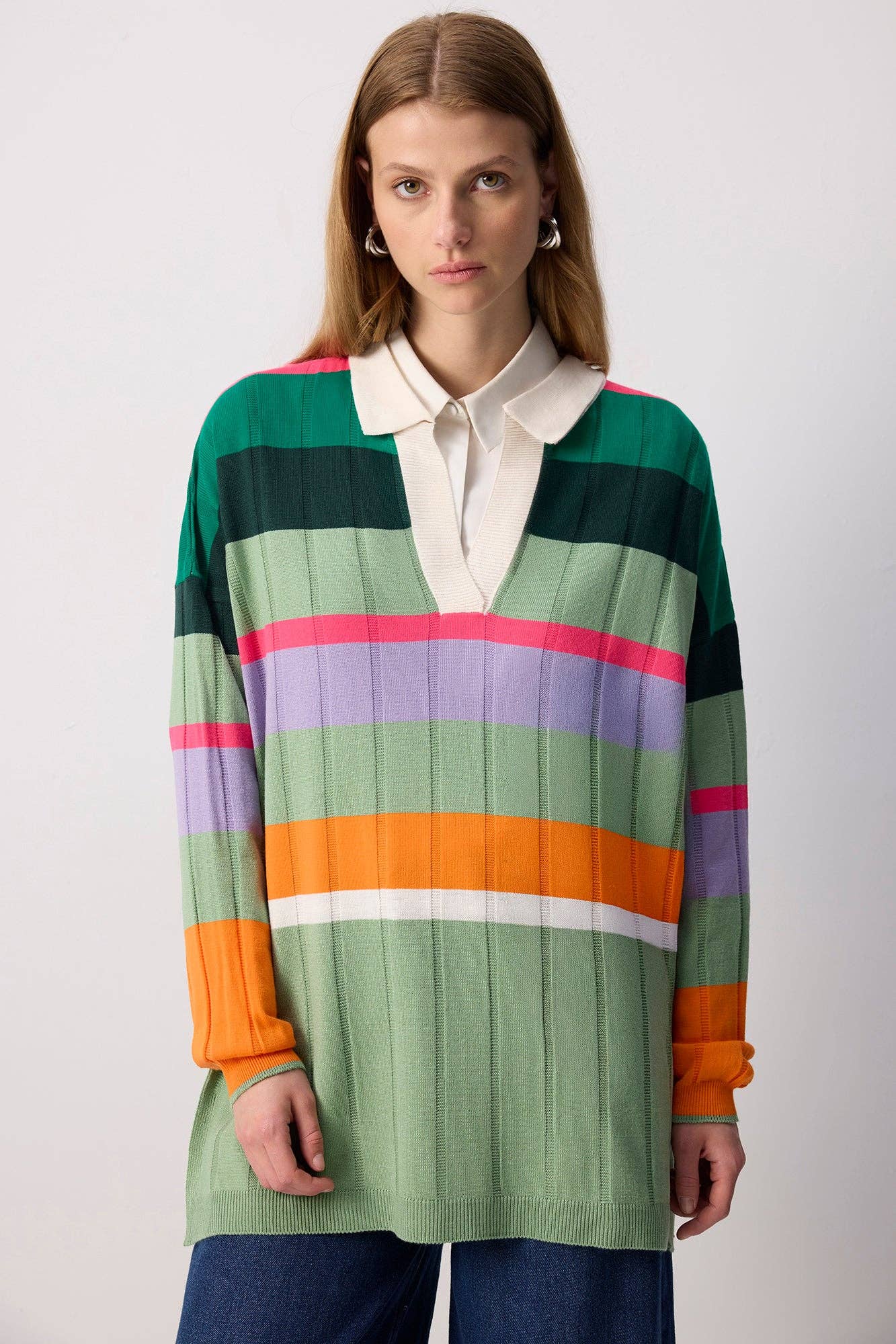Tunica in maglia oversize a righe multicolor