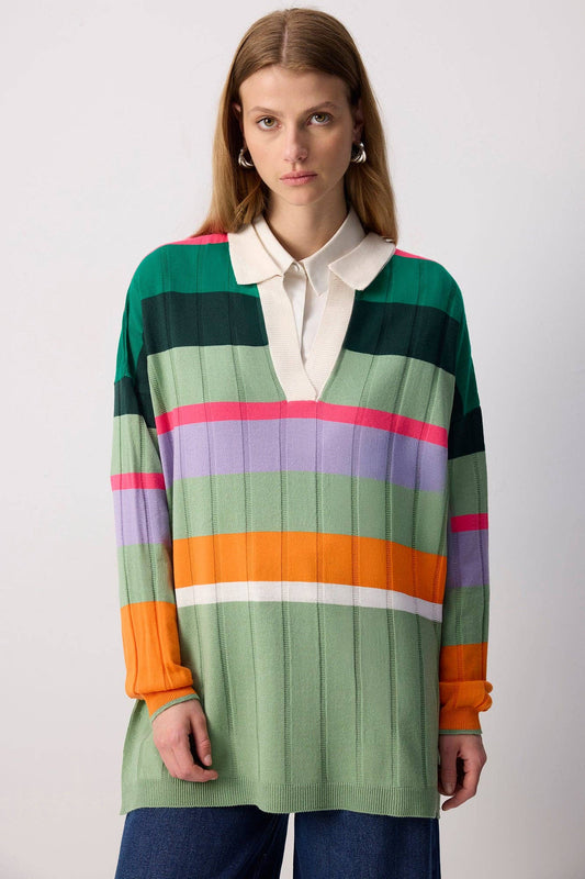 Tunica in maglia oversize a righe multicolor