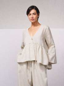 Blusa ampia in lino con scollo a V