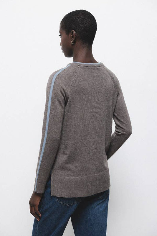 Maglione bicolore a maglia con scollo a V