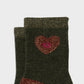 Calzini in cotone pettinato con cuore glitter verde scuro