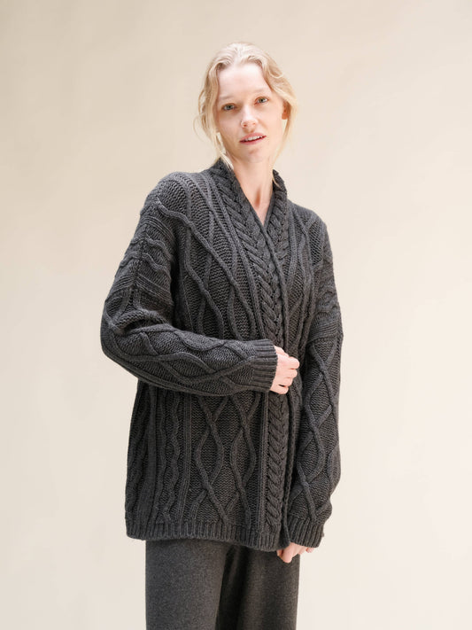 Cardigan Aran oversize in misto cashmere