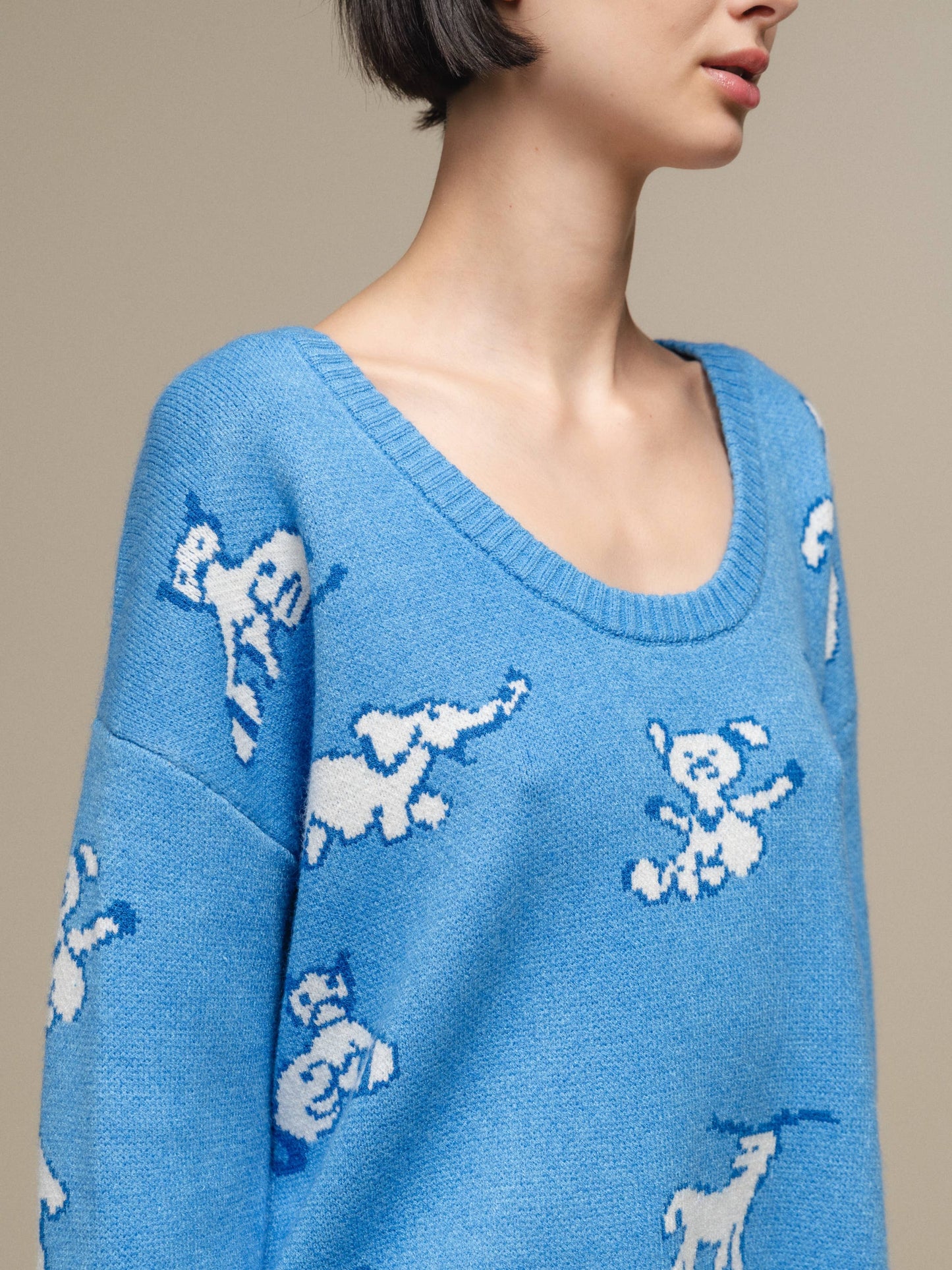 Maglione donna in maglia con fantasia teddy e animali
