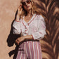 Camicia blusa Soumila écru ricamata in voile di cotone