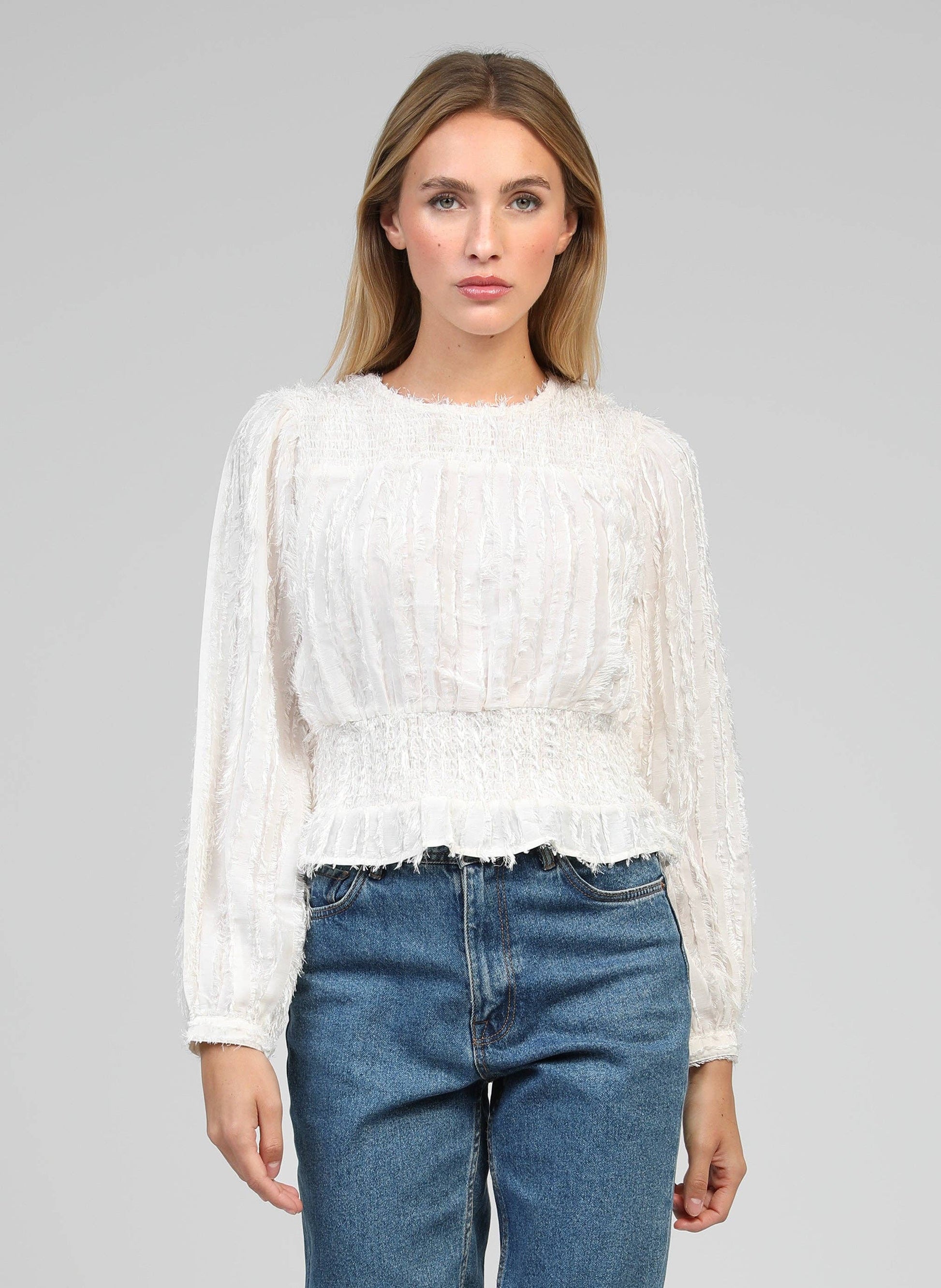 Camicia Salvana bianca in jacquard a piume