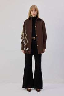 Camicia oversize in gabardine ricamata