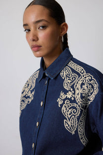 Camicia western in denim ricamata