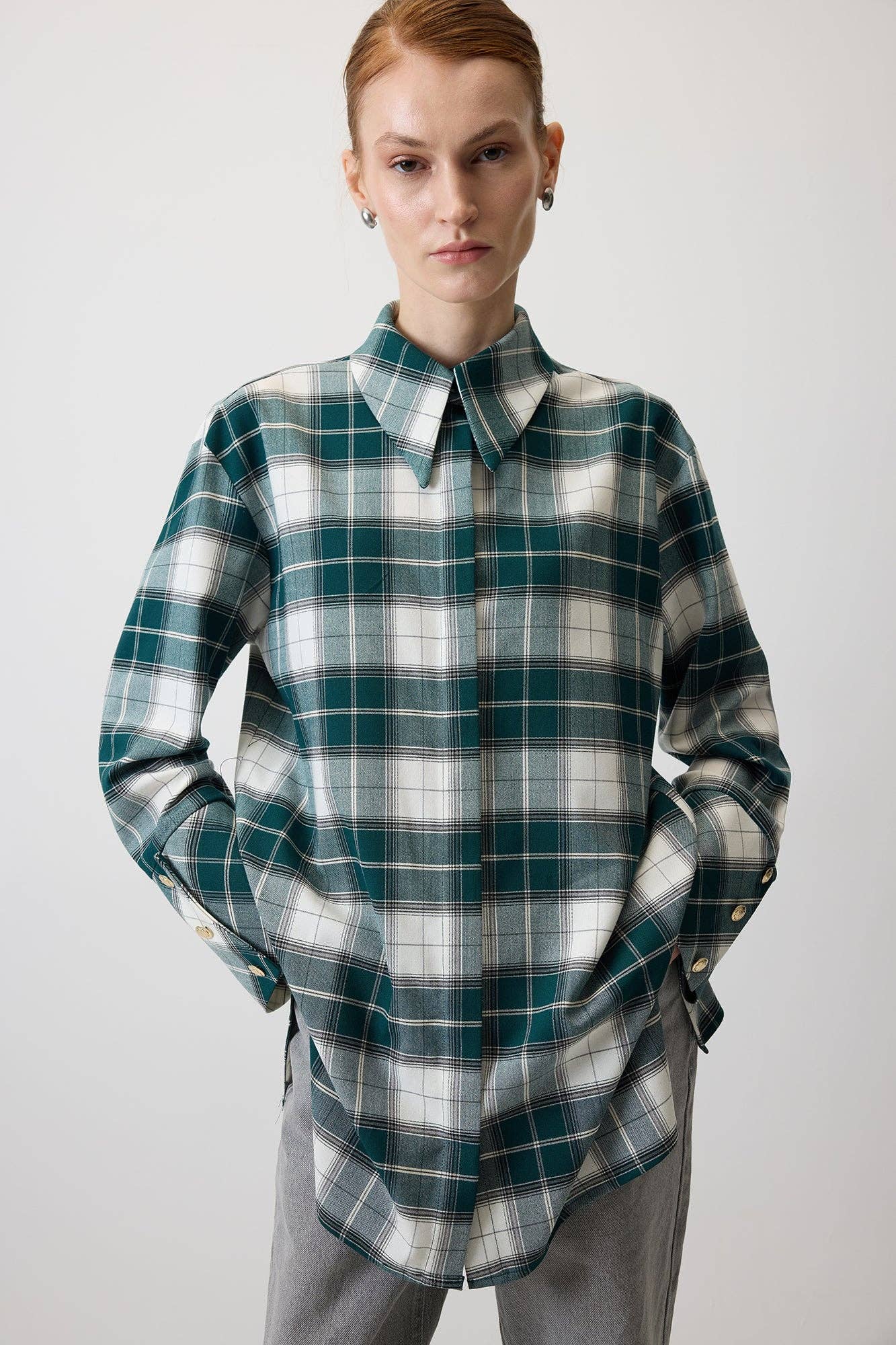 Camicia a quadri con maxi colletto verde
