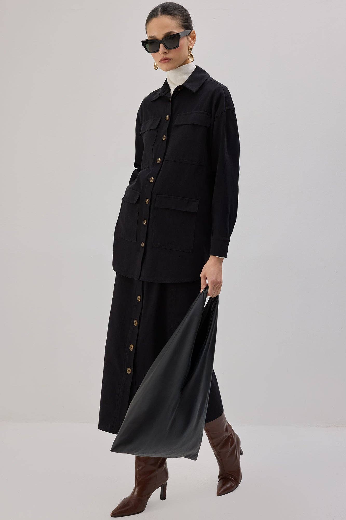 Camicia overshirt in gabardine con tasche cargo