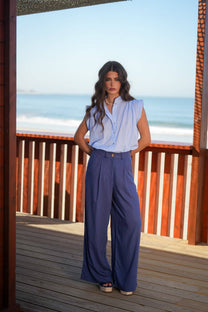Pantaloni palazzo in lino e rayon