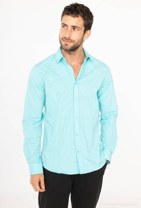 Camicia slim fit stretch azzurra da uomo