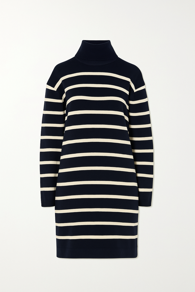 Abito in maglia a righe con collo alto