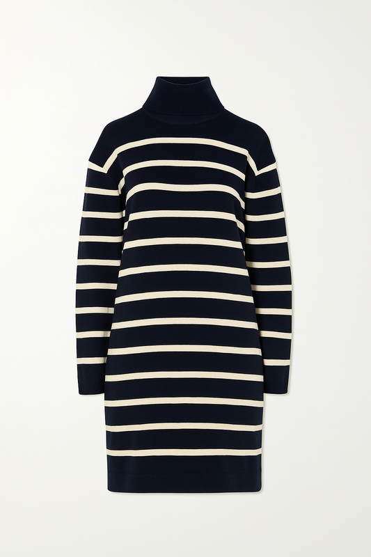 Abito in maglia a righe con collo alto
