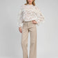 Camicia Soely écru in jacquard trasparente con volant