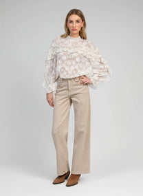 Camicia Soely écru in jacquard trasparente con volant