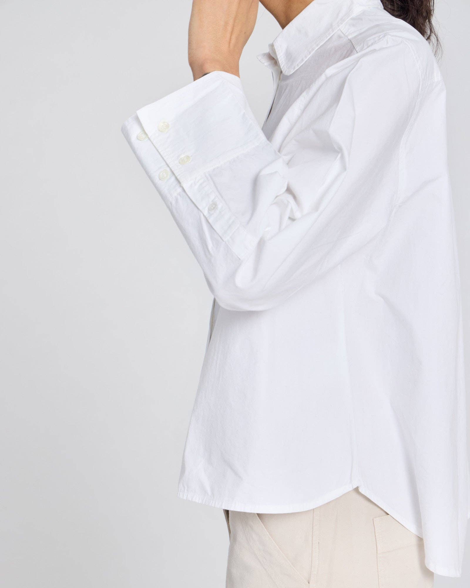 Camicia corta Flora in popeline di cotone biologico bianca
