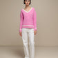 Maglione donna a trecce con scollo a V