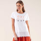 T-shirt bianca con stelle ricamate e bordo in pizzo