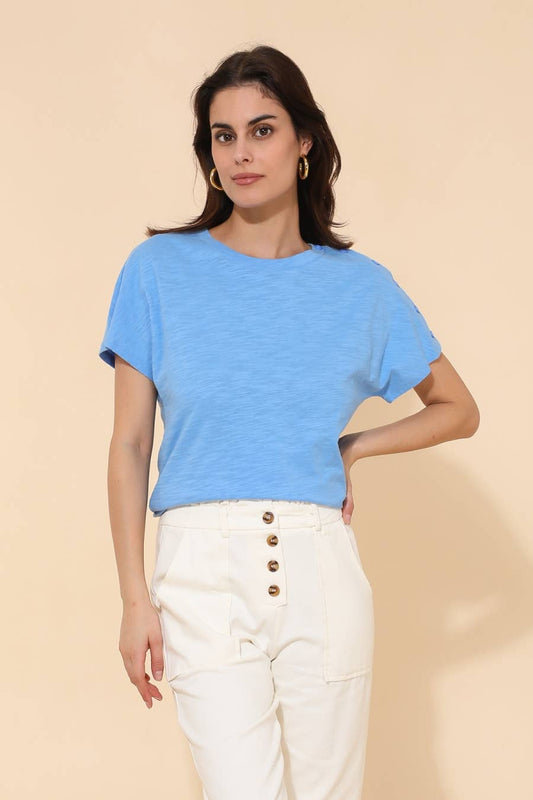 T-shirt TIA in cotone con bottoni sulla spalla sinistra