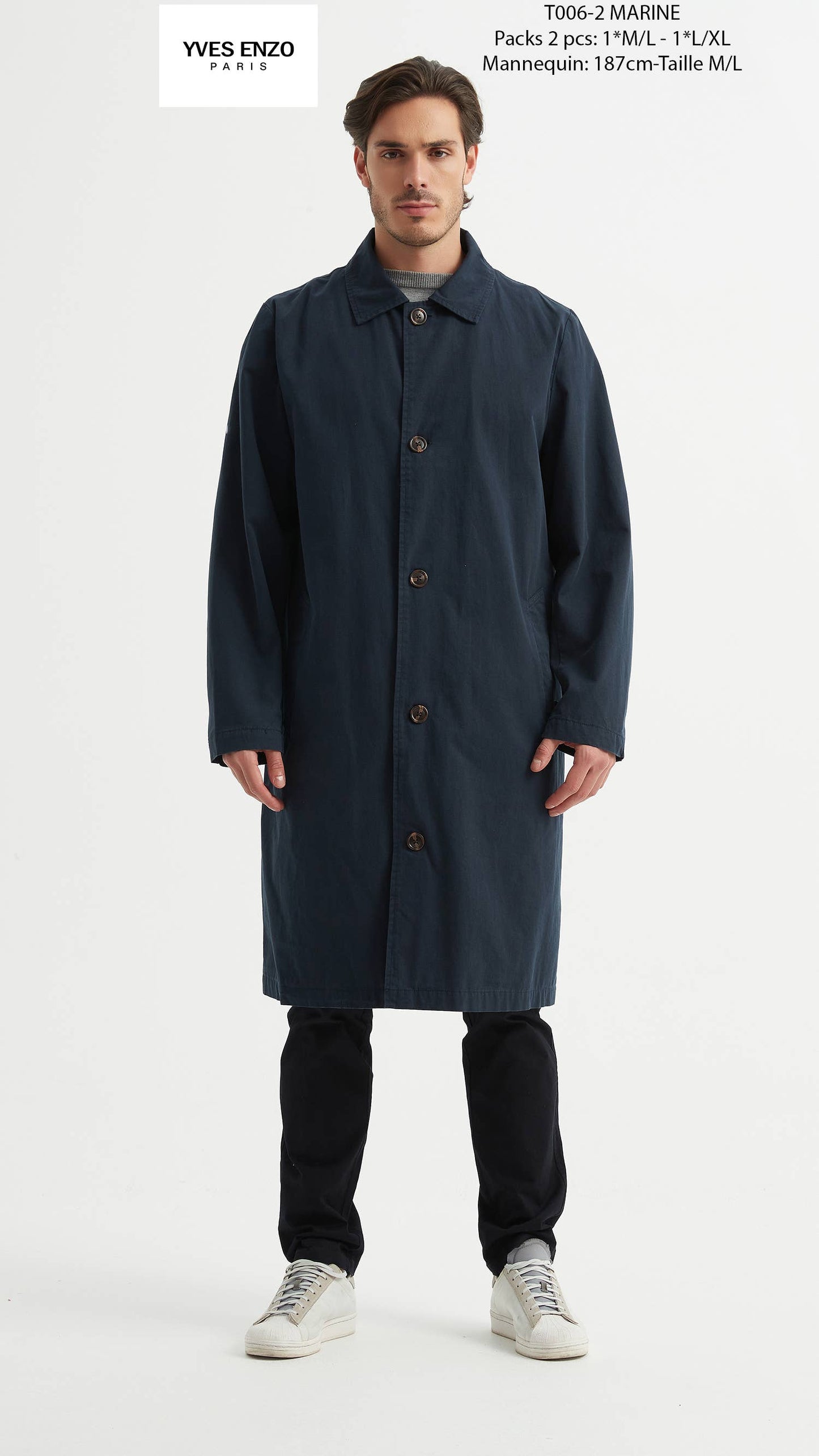 Trench chic blu marino da uomo