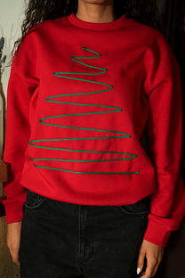 Felpa natalizia unisex rossa con albero stilizzato
