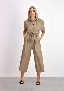 Tuta jumpsuit in viscosa e lino con cintura