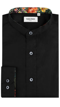 Camicia nera premium con colletto alla coreana