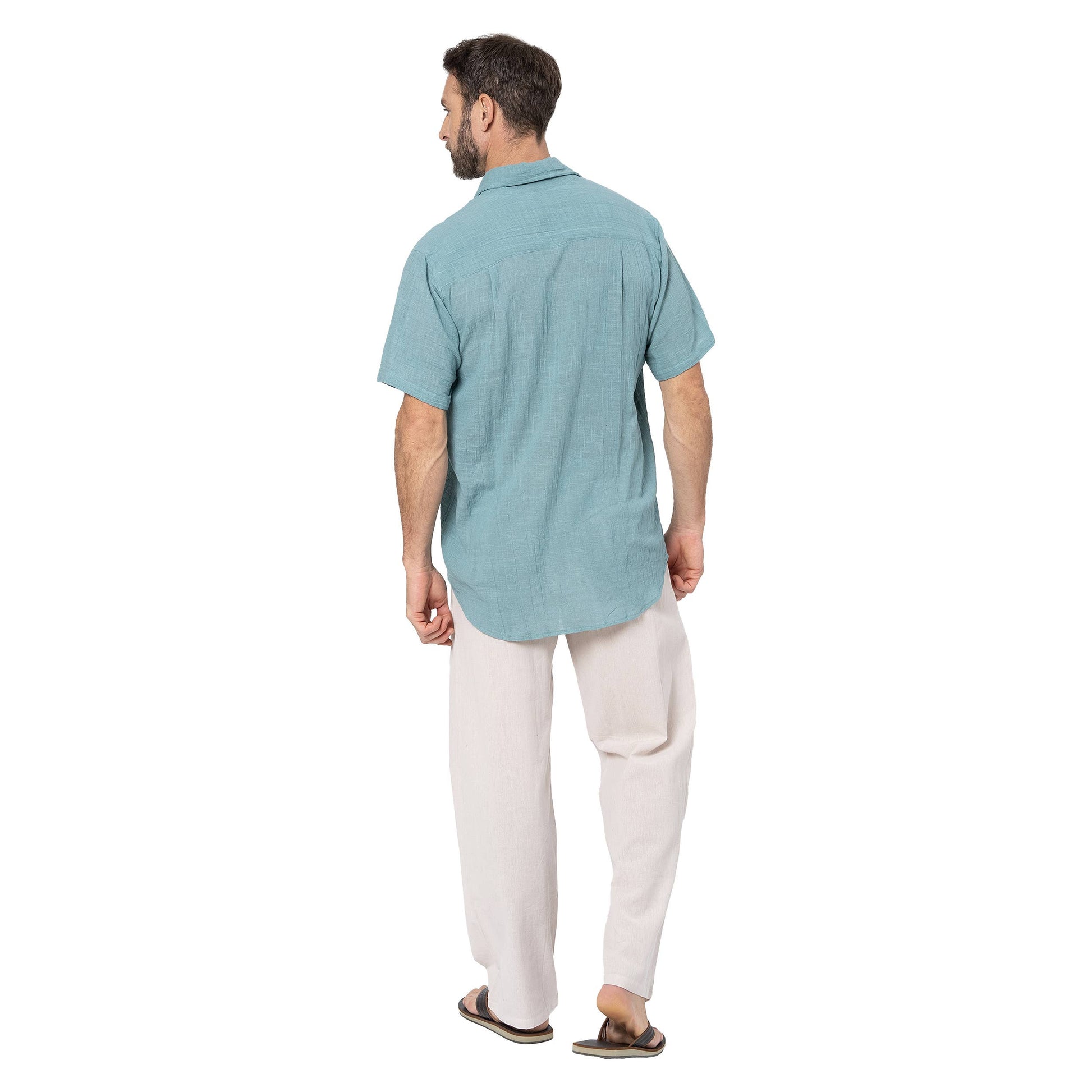 Camicia estiva uomo in cotone a manica corta turchese