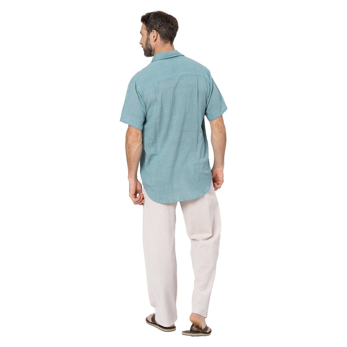 Camicia estiva uomo in cotone a manica corta turchese