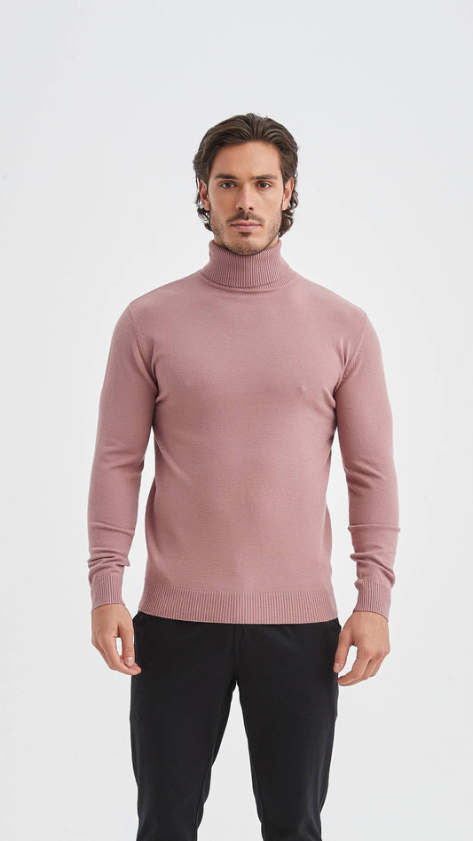 Maglione dolcevita effetto cashmere rosa antico
