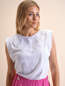T-shirt donna bianca con colletto ricamato