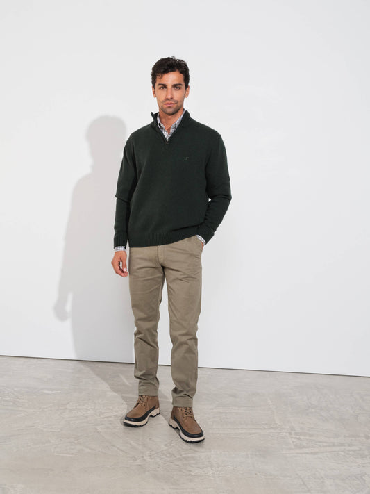Polo in maglia uomo in lana con mezza zip