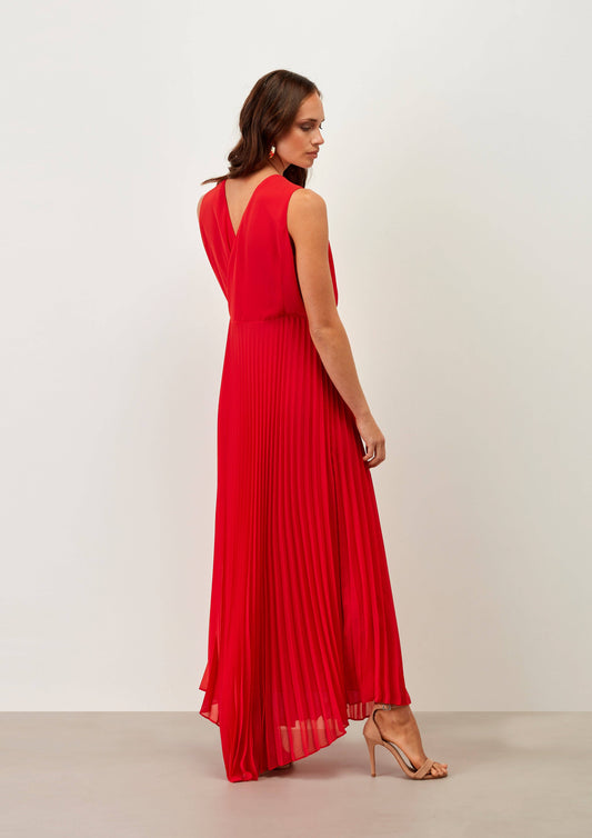 Abito lungo plissettato con scollo a V