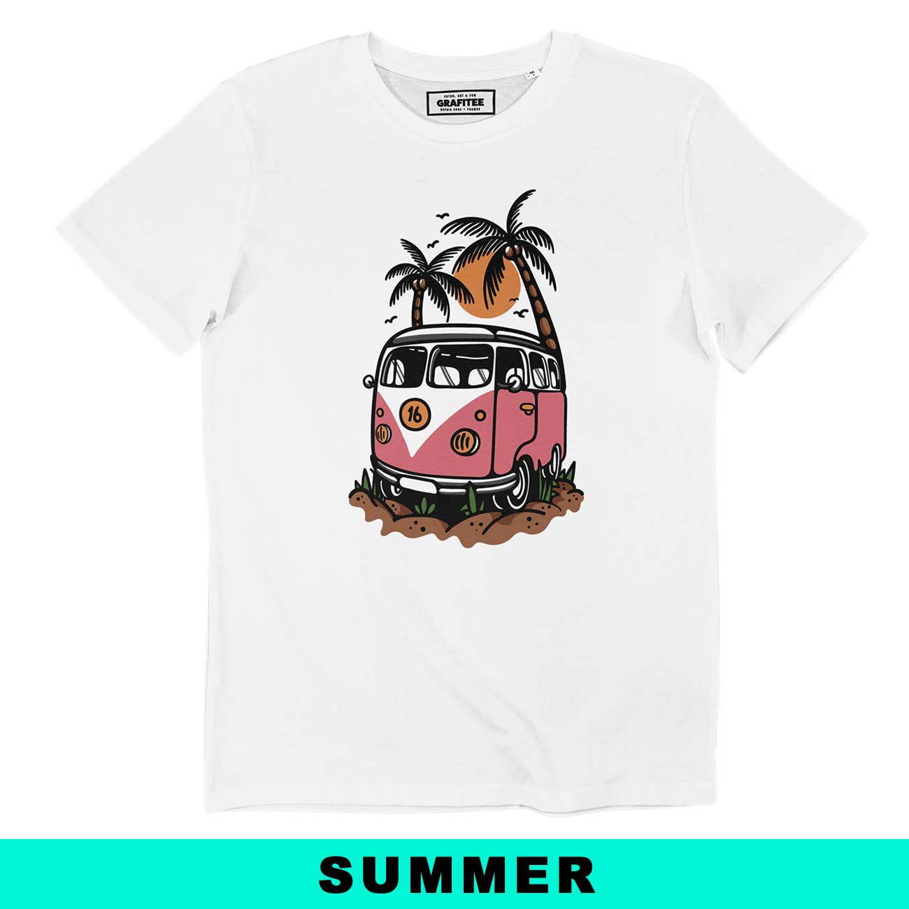 T-shirt unisex in cotone biologico con stampa van estiva