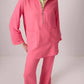 Completo tunica in crêpe rosa con zip e pantaloni svasati