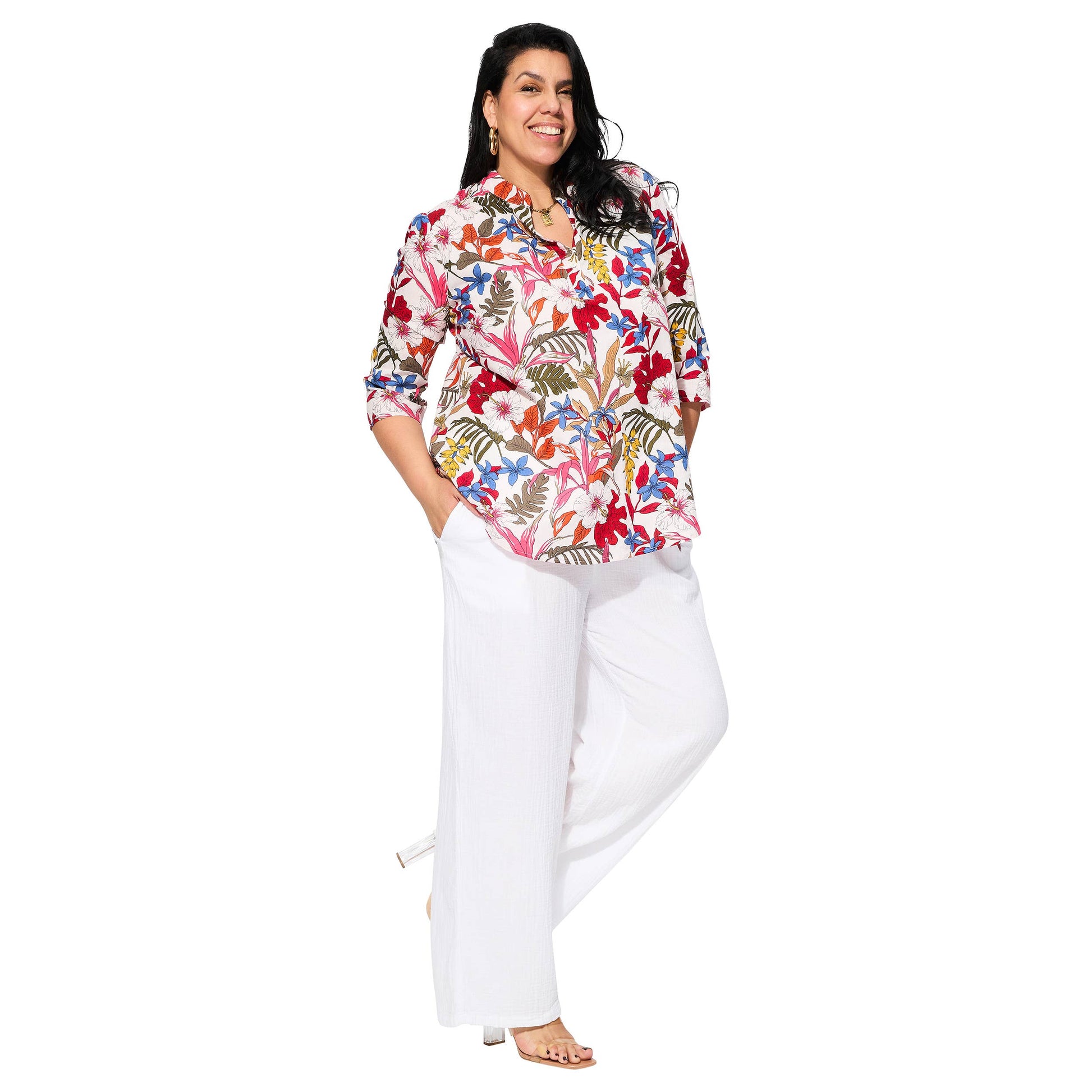 Camicetta estiva boho in cotone con stampa floreale