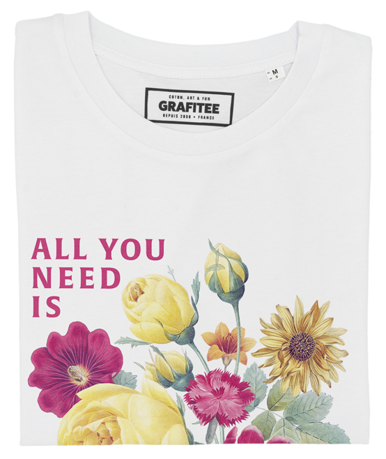 T-shirt unisex in cotone biologico con stampa floreale "All You Need Is Followers"