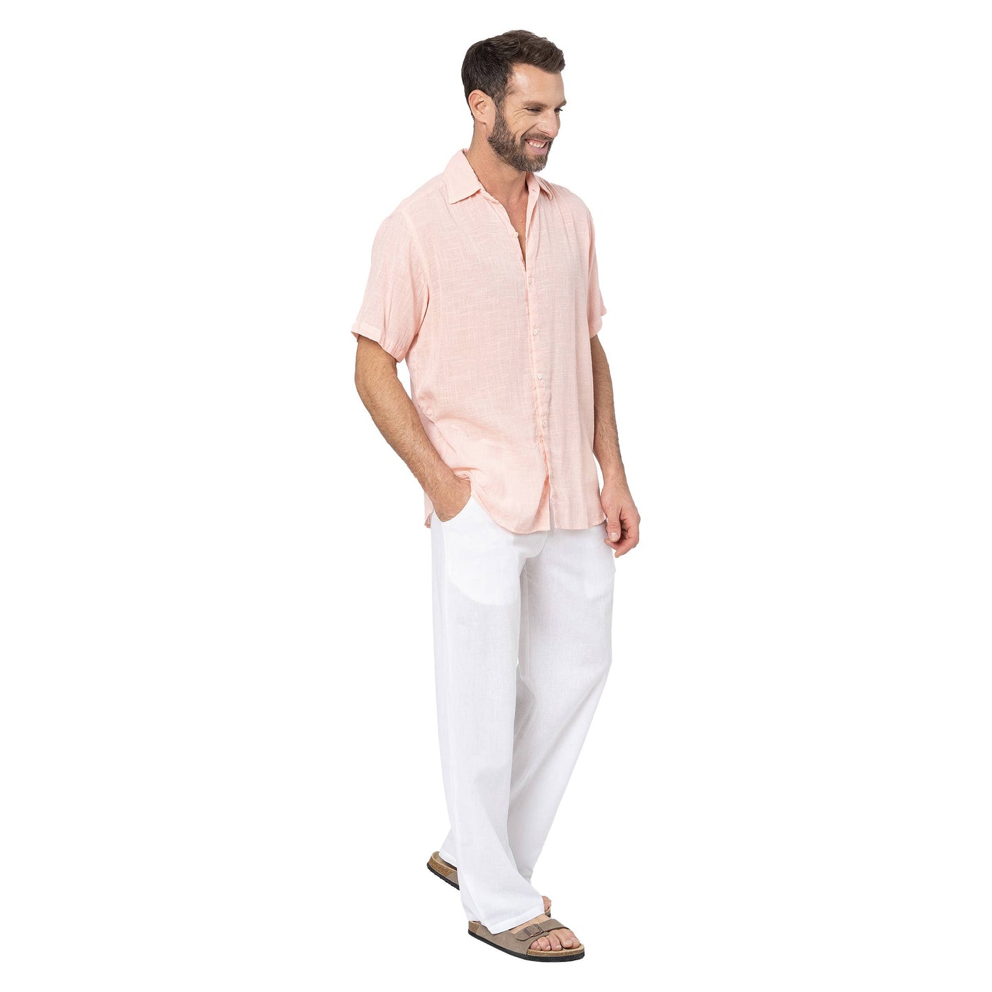 Camicia estiva a maniche corte in cotone rosa