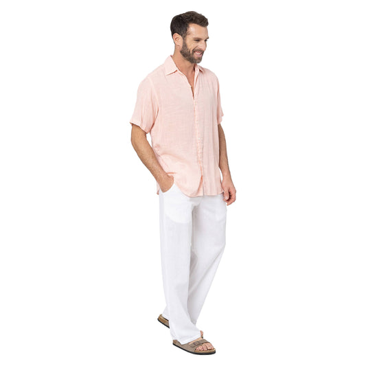 Camicia estiva a maniche corte in cotone rosa