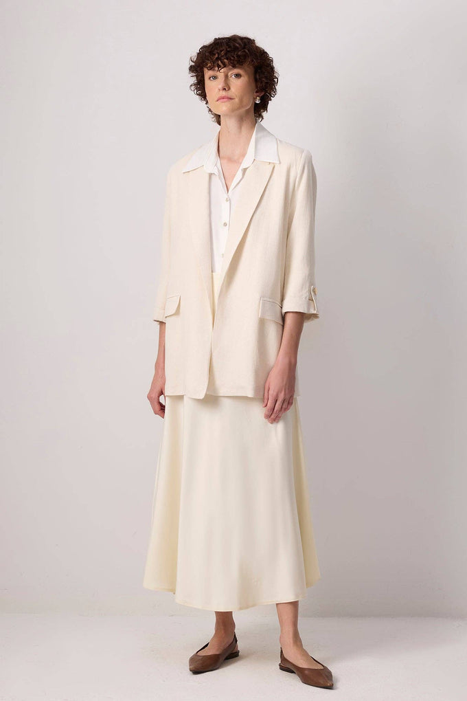 Blazer rilassato in misto viscosa e cotone con maniche arrotolabili