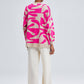 Maglione oversize in maglia con fantasia astratta rosa e beige