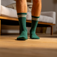 Calzini rétro in cotone pettinato verde petrolio a righe beige