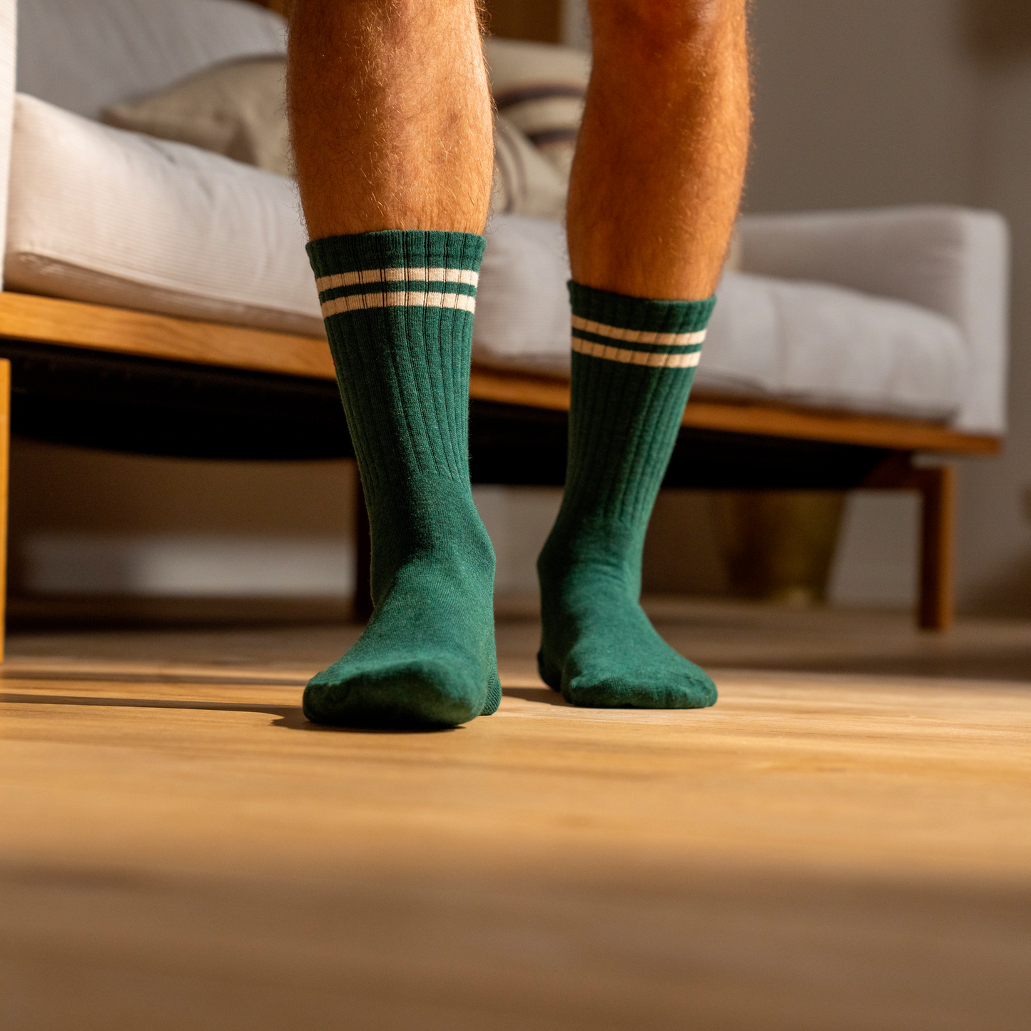Calzini rétro in cotone pettinato verde petrolio a righe beige